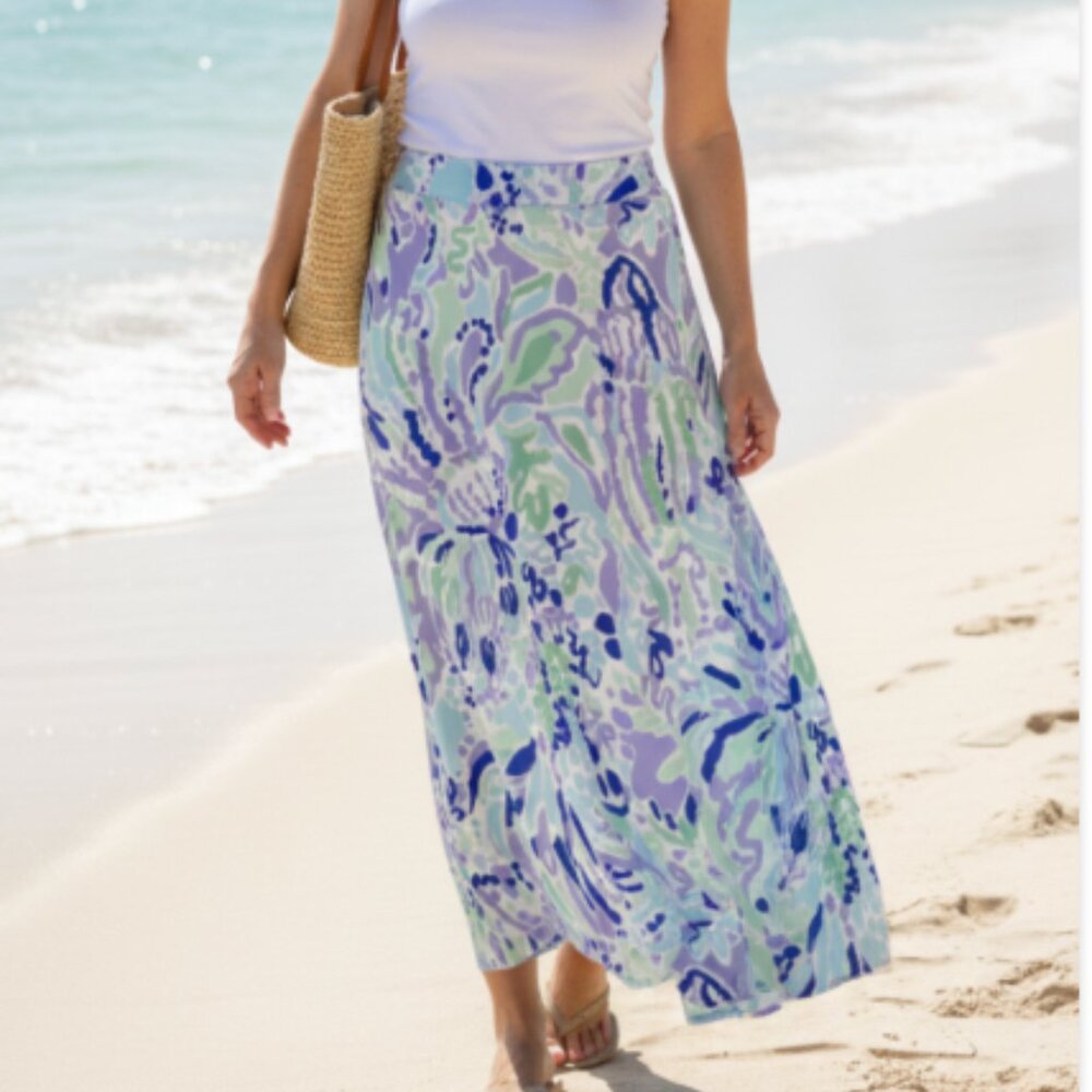 Lilly Pulitzer Maxi Skirt Floral Boho Beach Casual‎ Womens Medium Blue Purple